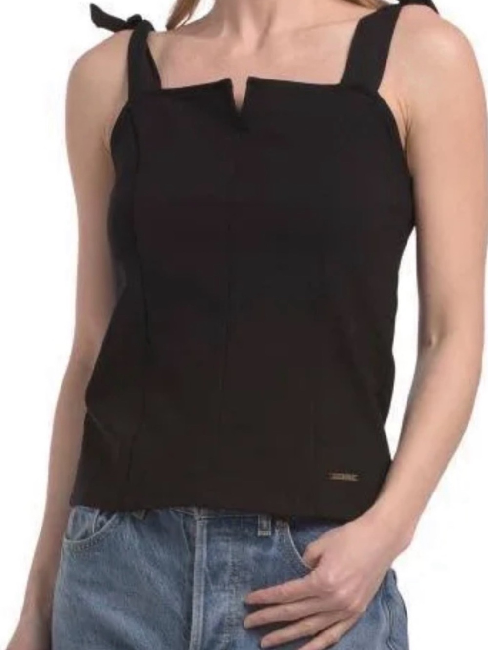 Nine West Black Women's Square Neck Tie-Strap Top